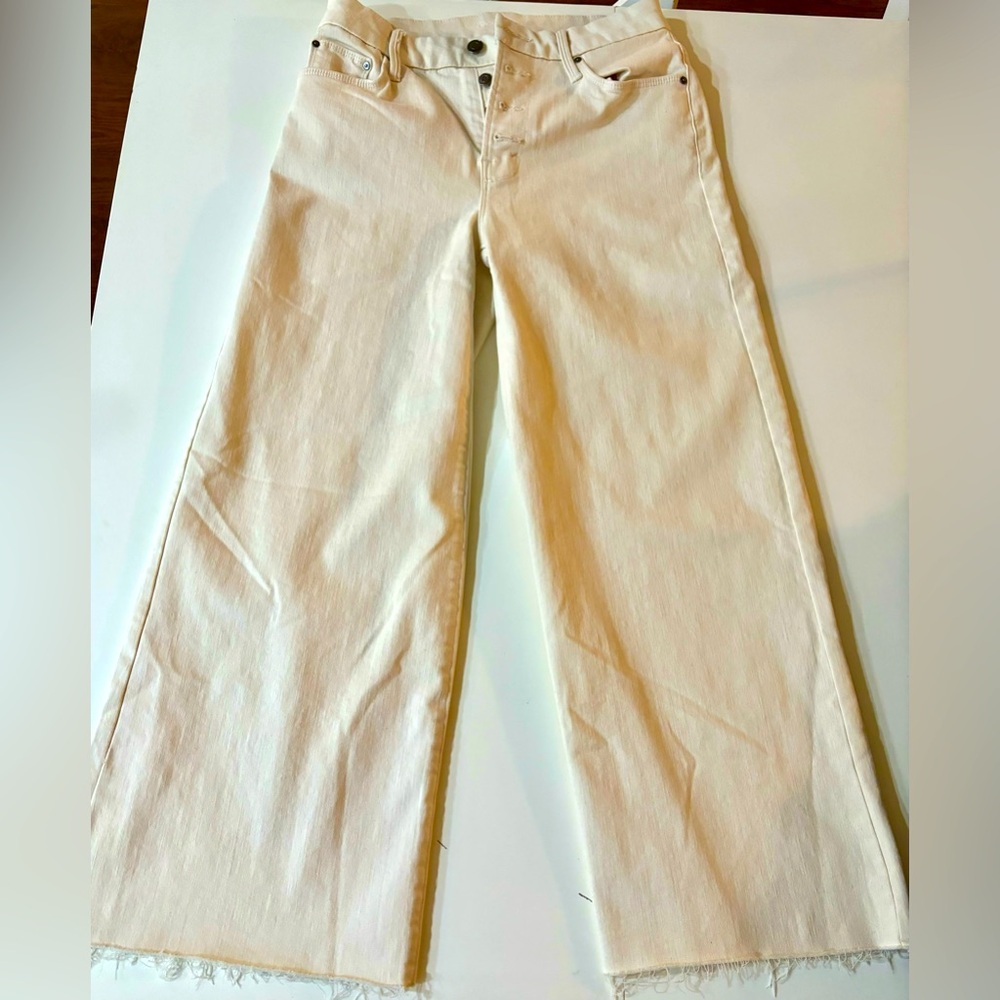 High-Waisted Size 4 Flare Jeans - White/Creme